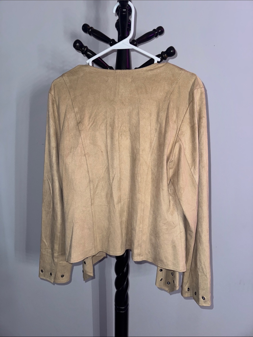 Let’s Rodeo - Kate & Mallory Neutral Suede-Look Open Front Jacket - Picture 3 of 3